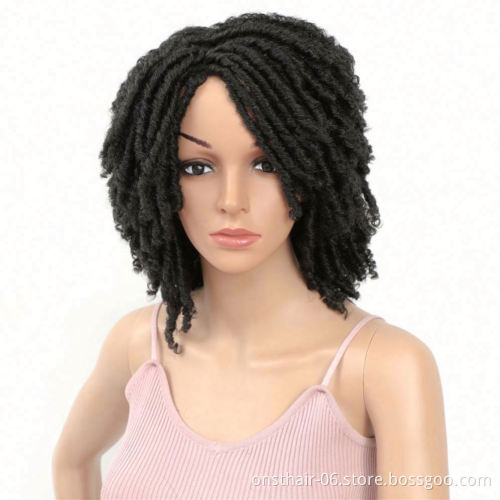 Soft Short Synthetic Wigs For Black Women 14 inch High Temperature Fiber Dreadlock Ombre Burg Crochet Twist Hair